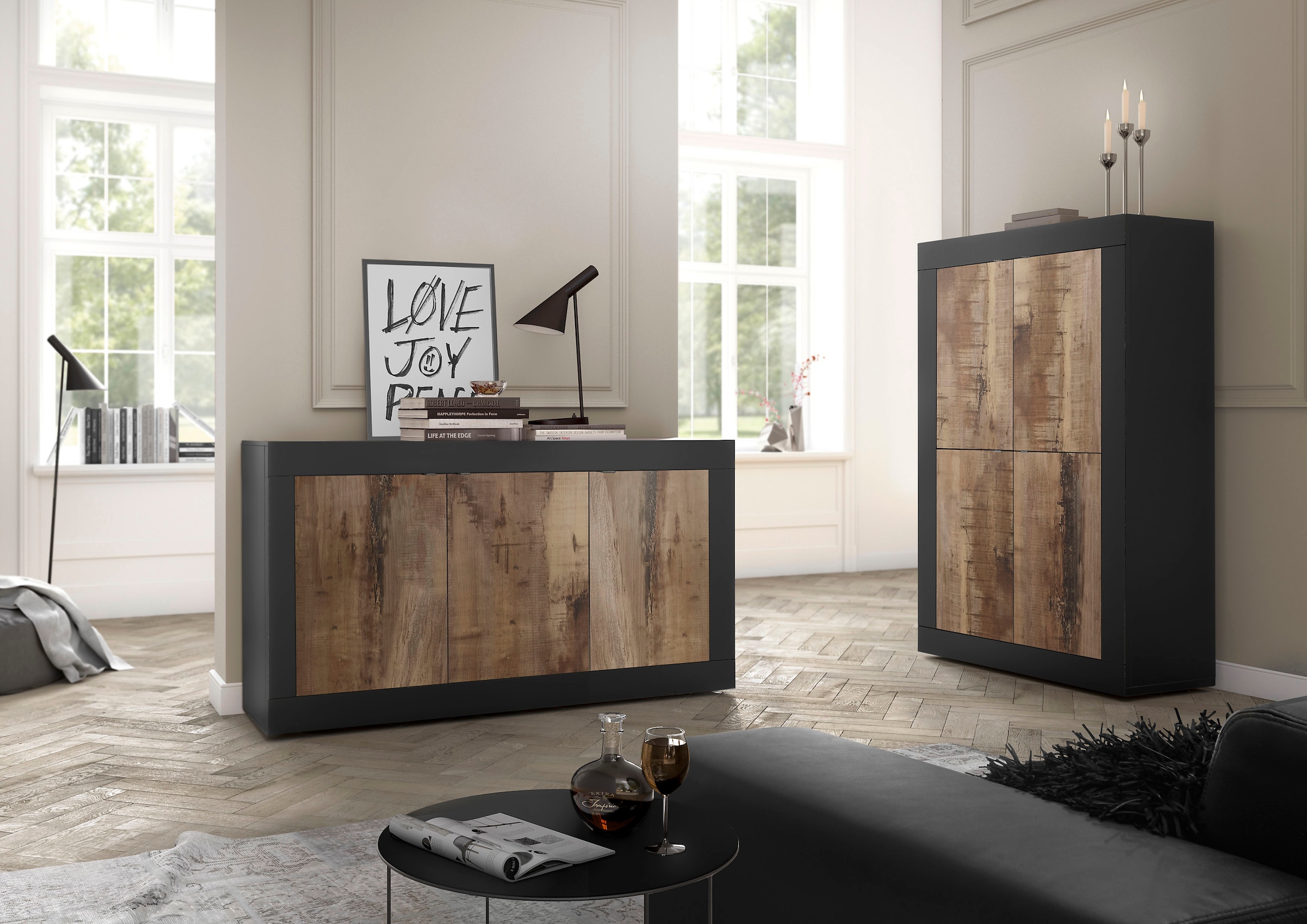 INOSIGN Highboard »Basic Höhe 162 cm, Breite 102 cm, Kommode 4 Türen, Hochkommode« Metallgriff, moderne Rahmenoptik, viel Stauraum, Farbauswahl