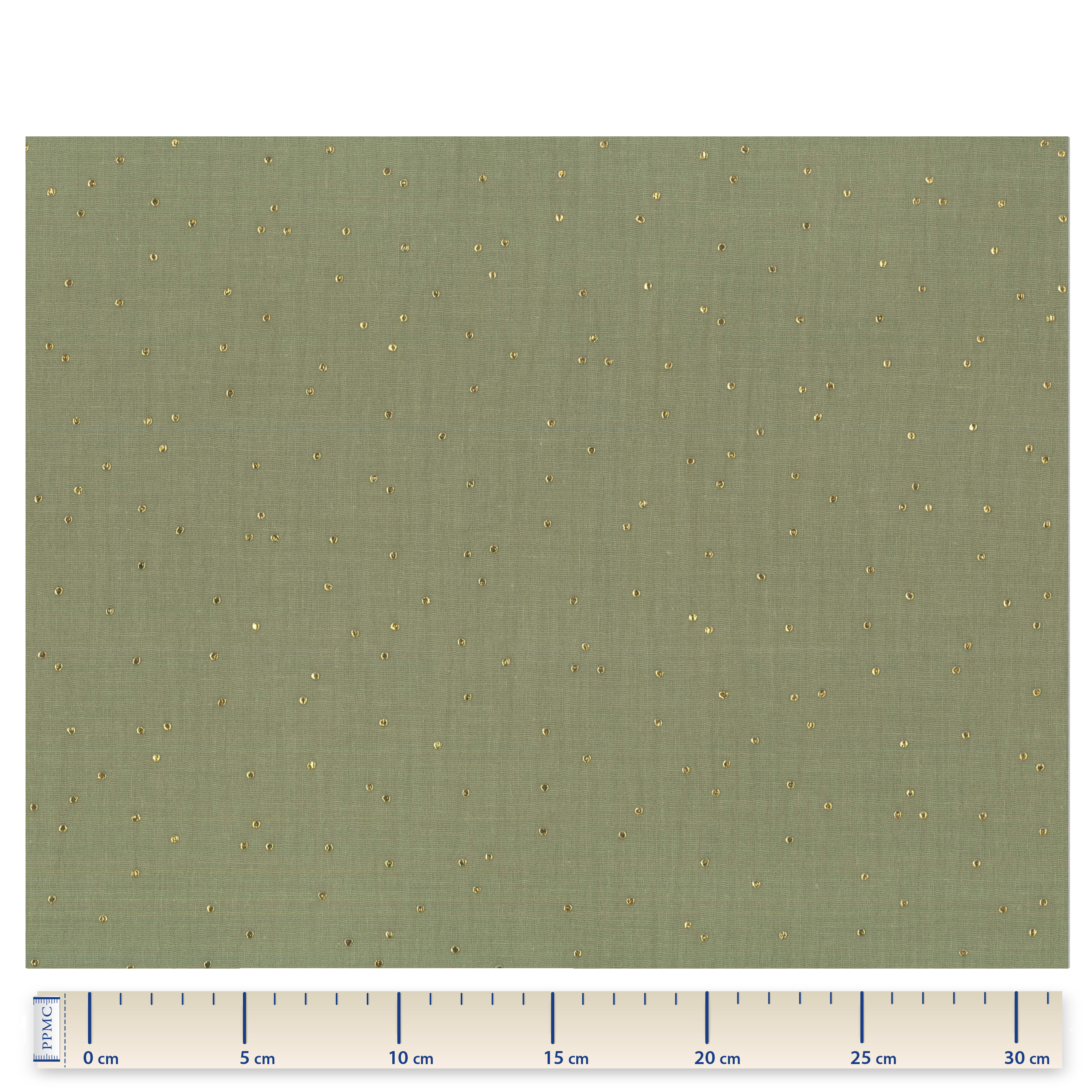 Tissu Coton Au Mètre Gaze Pois Or Vert Amande