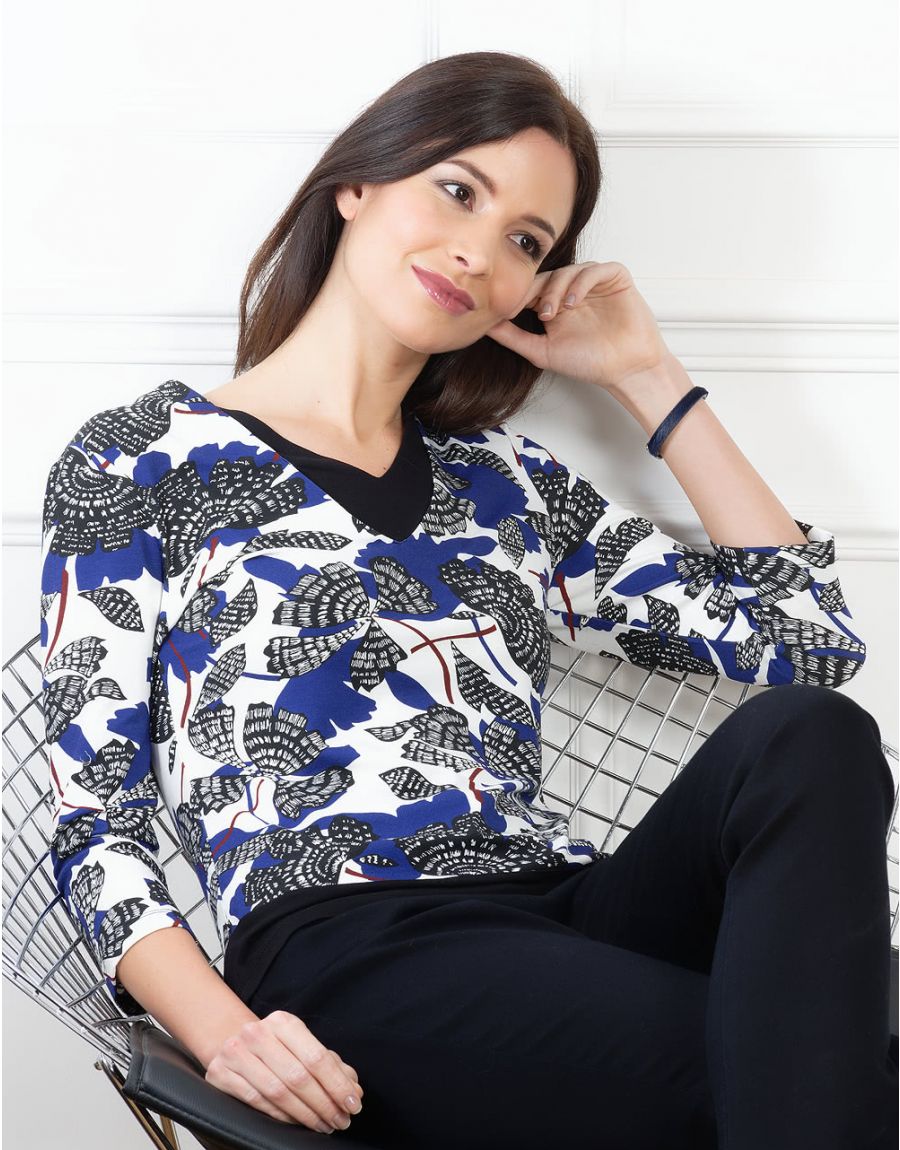 Top fluide blanc et bleu