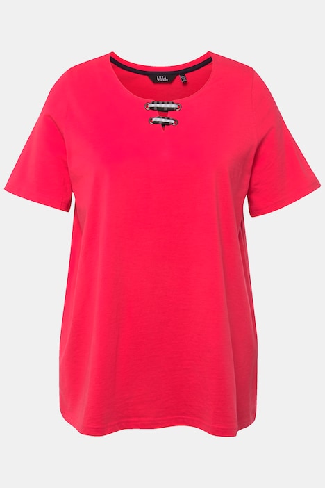 T-Shirt, Schnürung, A-Linie, Rundhals, Halbarm