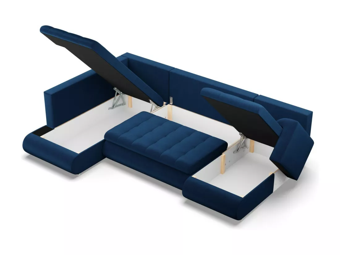 Canapé d'angle en U avec fonction sommeil, Ottoman, Vert