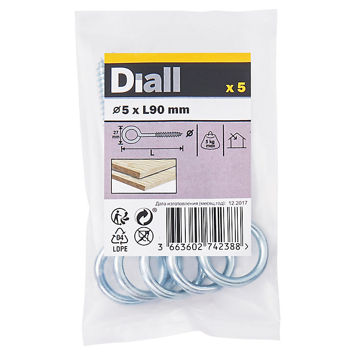 Piton à vis longs en acier zingué 90x32 mm - 5 pièces