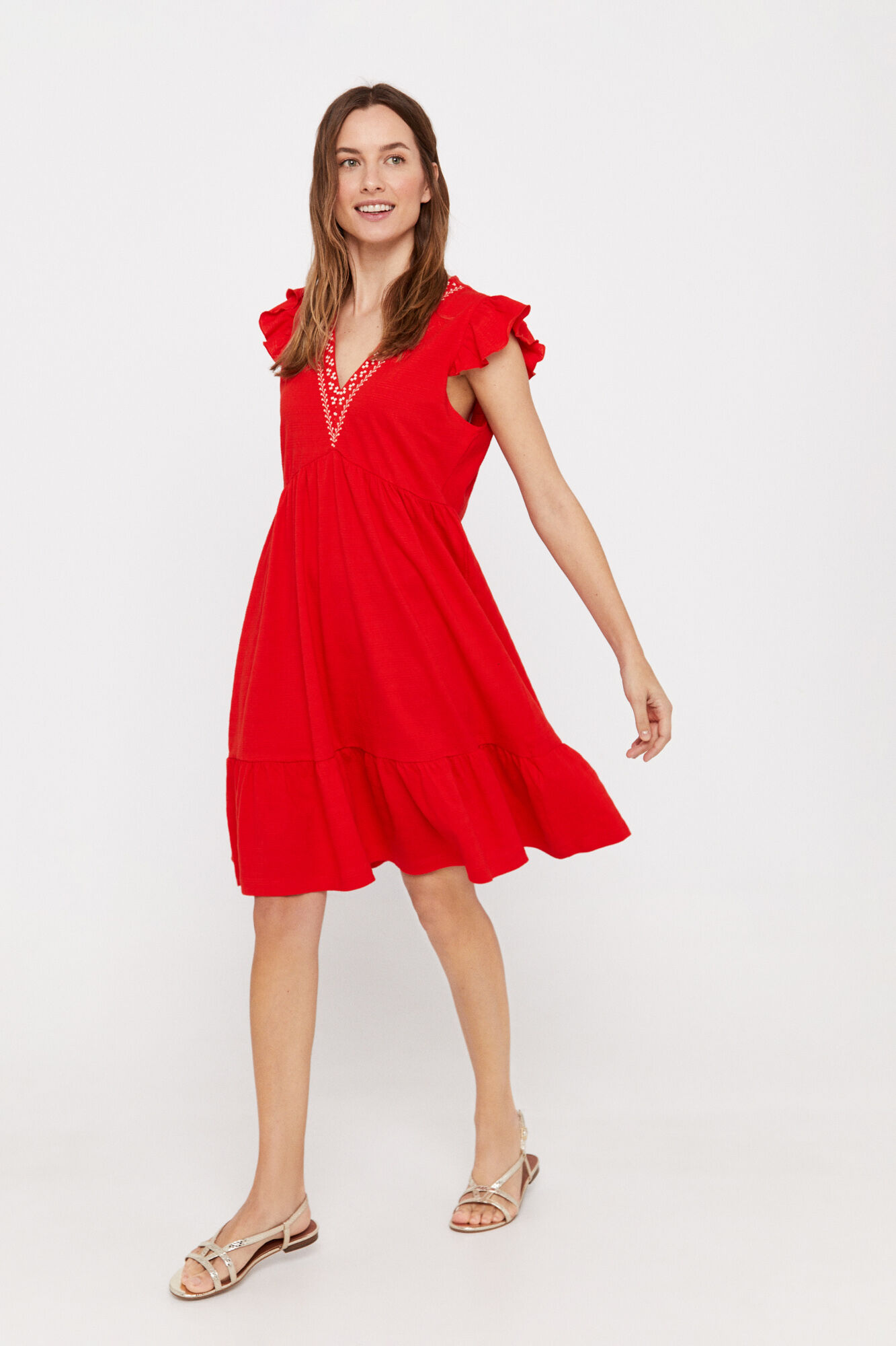 Vestido curto bordado - Vermelho