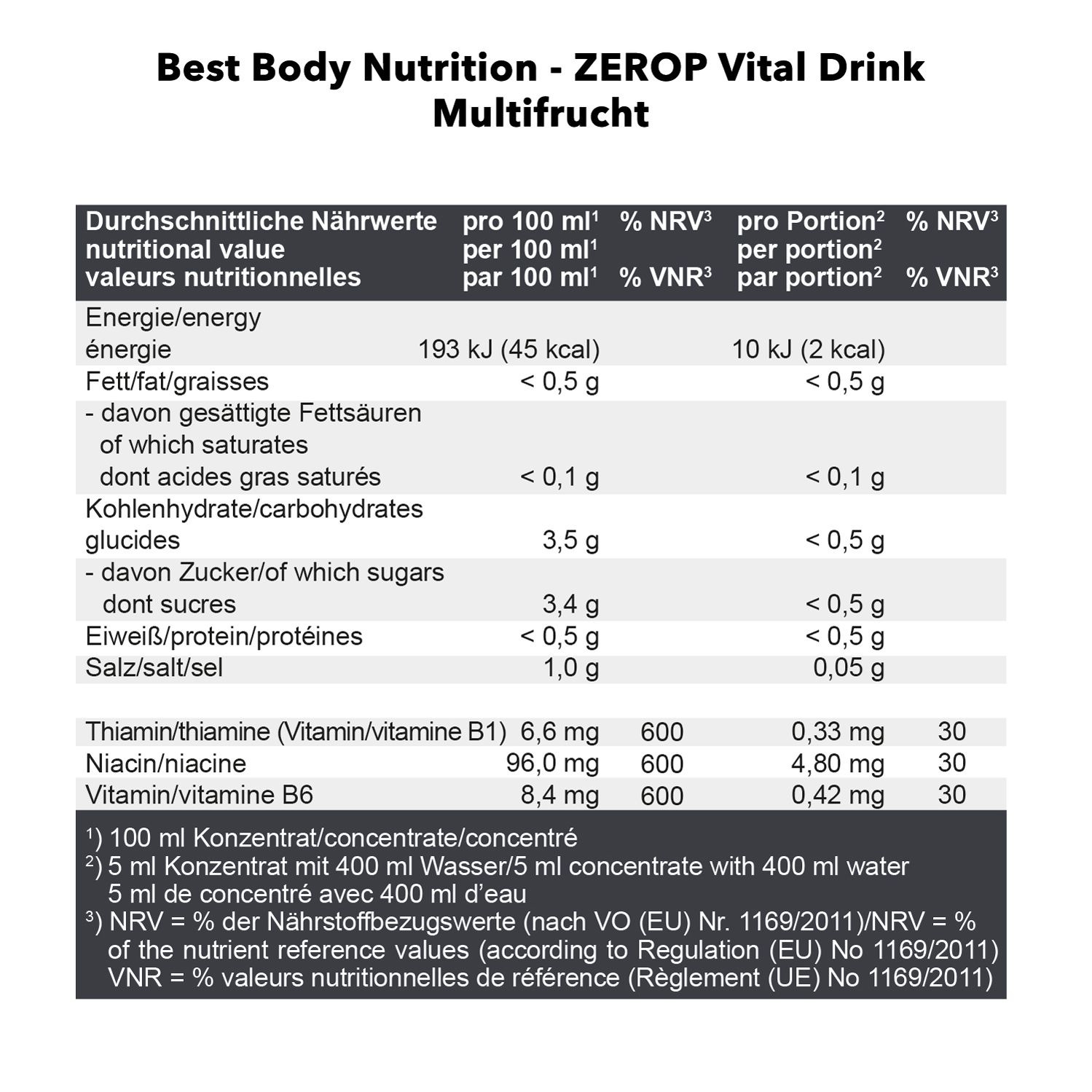 Best Body Nutrition Low Carb Nutrition Vital Drink Multifrucht