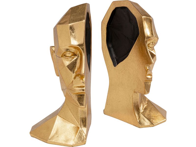 Kare Buchstütze Face 2er Set, Gold Buchstützen für das Bücherregal
