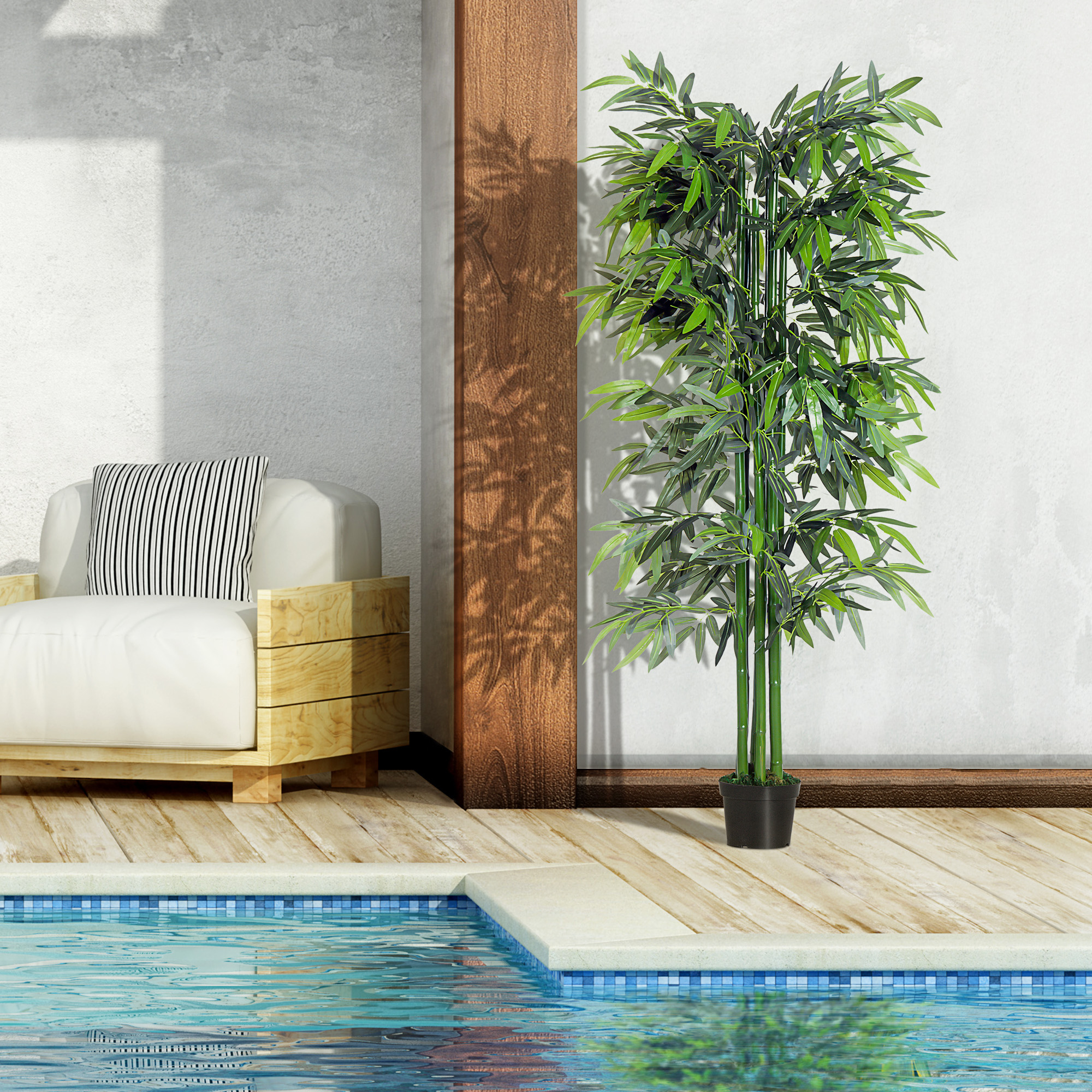 Bambu artificial Outsunny de 180 cm com hastes naturais, planta artificial com vaso, árvore artificial para decoração de casa, sala de estar e escritório (verde).