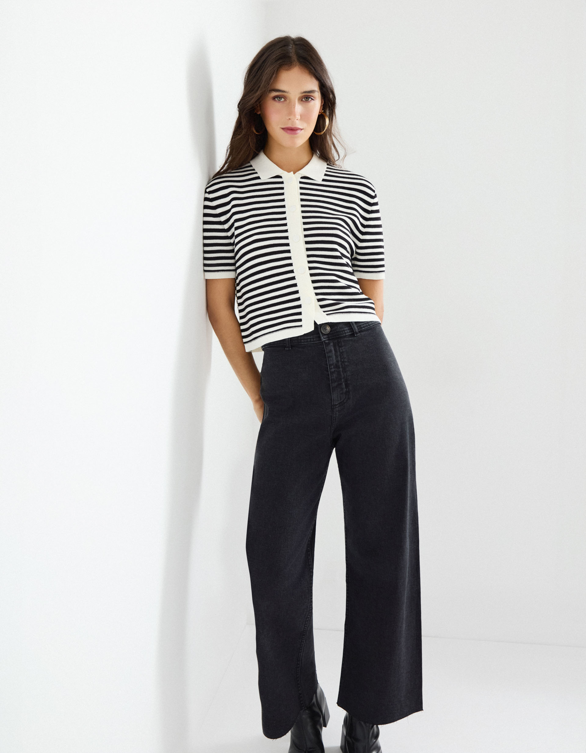 Cardigan de Malha Manga Curta, Mulher, Preto