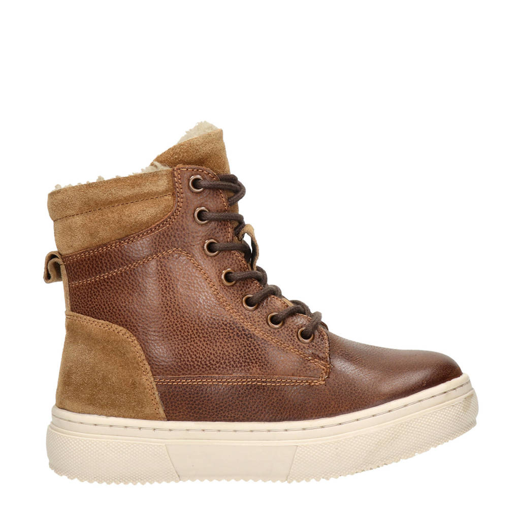 Nelson Kids leren veterboots cognac