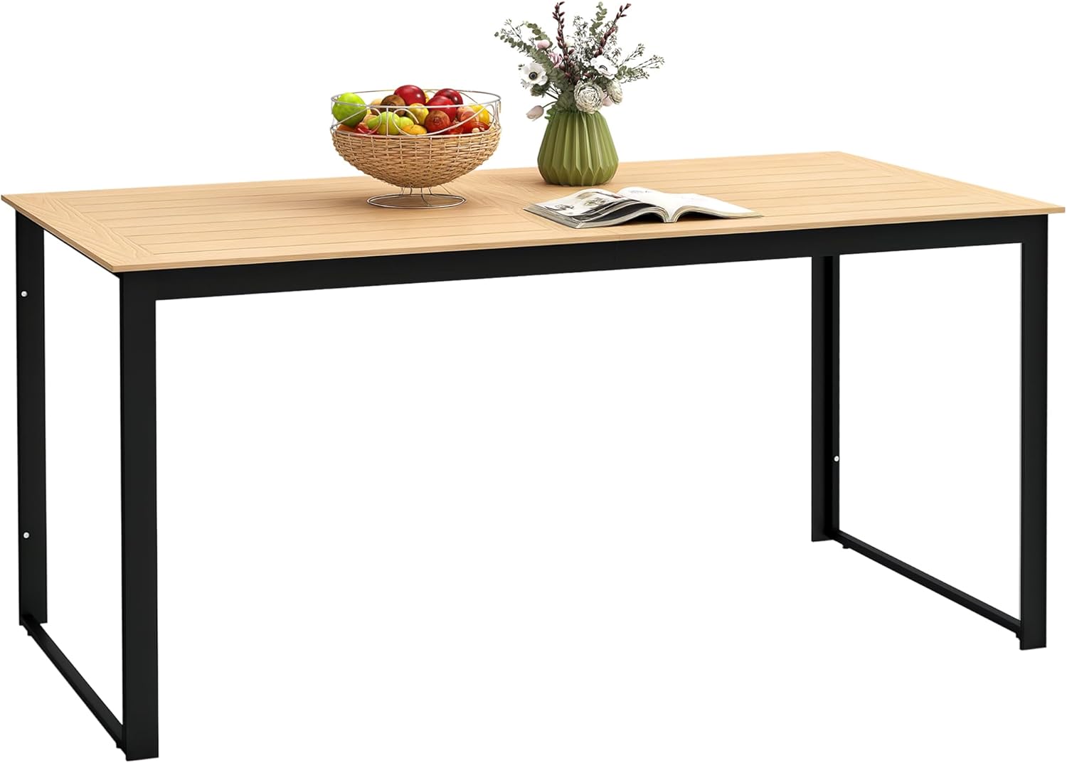 Outsunny Gartentisch für 6 Personen 160 x 80 cm Wetterfest Balkontisch mit Holzoptik Lamellendesign, Buffettisch Metall Campingtisch Terrassentisch Outdoor Esstisch für Garten, Terrasse Balkon Teak