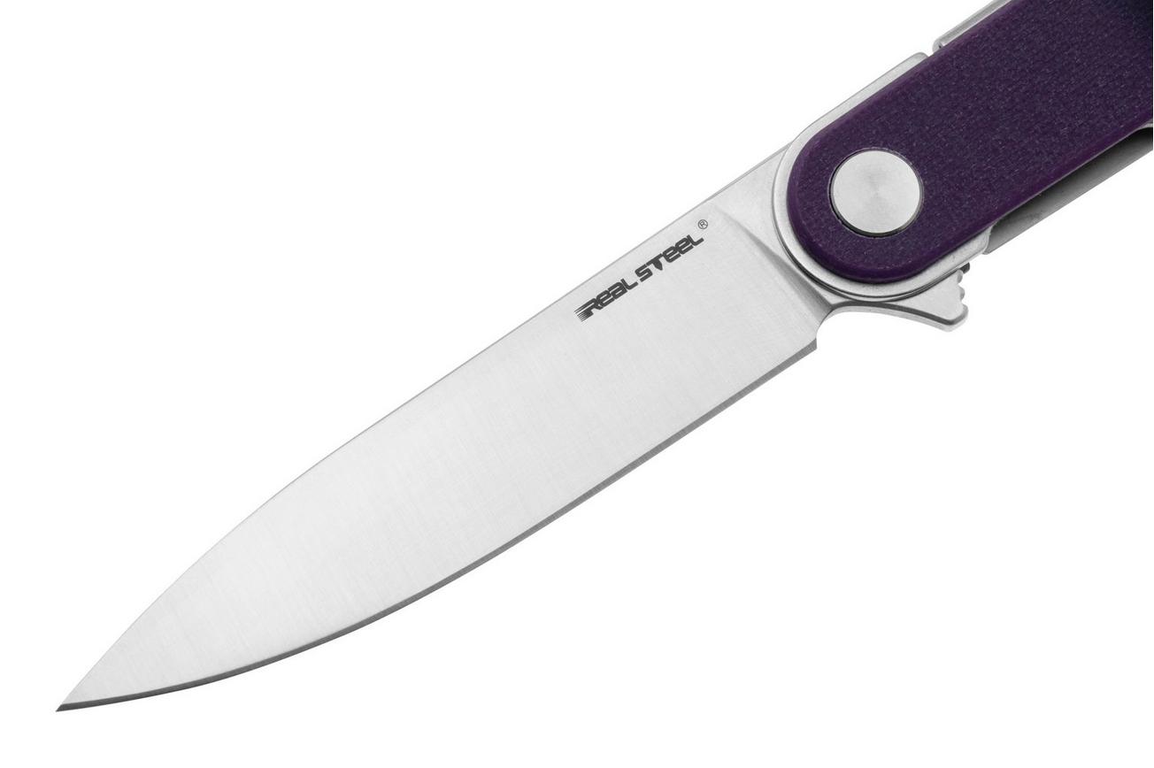 Real Steel Iris Flipper 8061AP Satin 12C27, Purple G10, zakmes