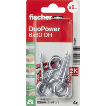 Fischer Universeelplug DuoPower 6x30mm met ooghaak 4 stuks