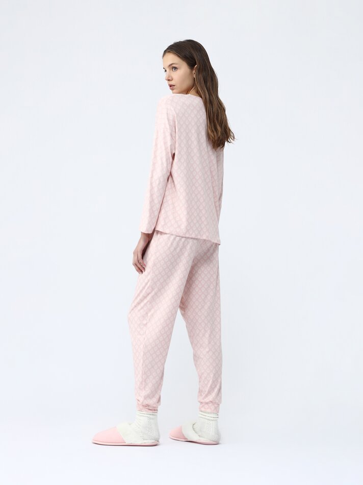 Conjunto de pijama comprido estampado - Rosa