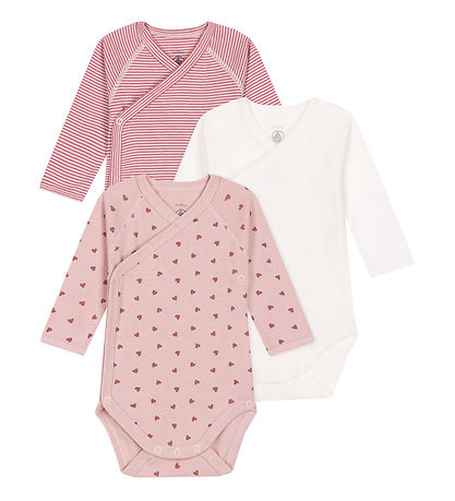 Petit Bateau Slå om Body l/æ - 3-pak - Rosa/R?d/Hvid