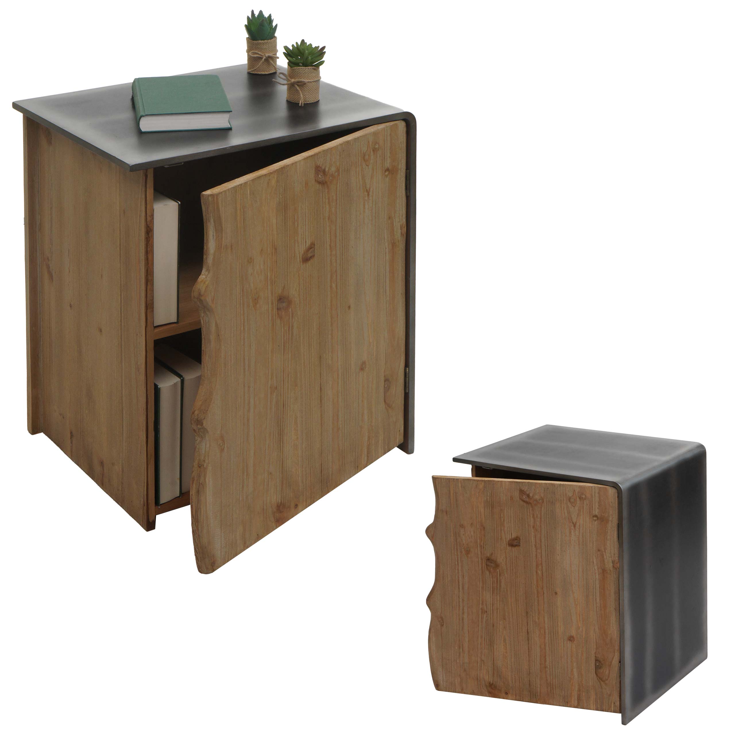 Beistelltisch MCW-L76, Kommode Nachttisch Schrank, Industrial Massiv-Holz MVG 60x50x40cm, natur mit Metall-Optik