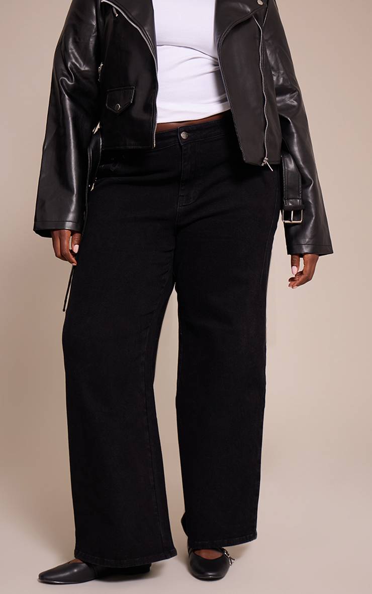 Noir Délavé Jean À Taille Ajustable Grande Taille
