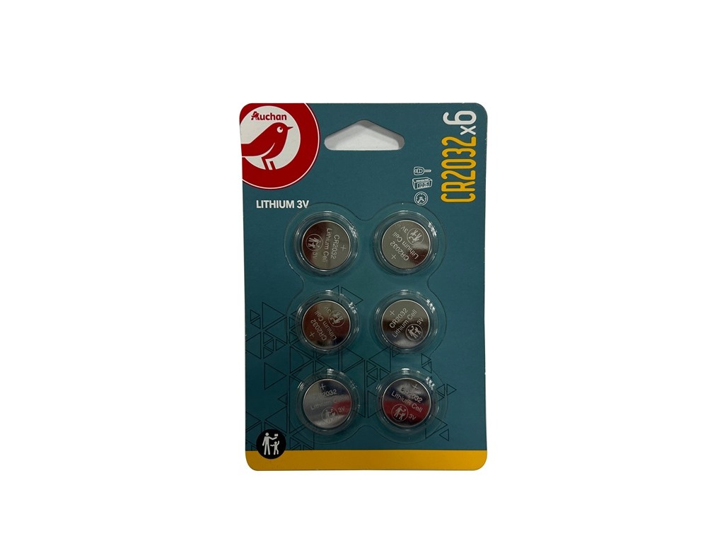 PILHAS BOTÃO AUCHAN CR2032 6 UNIDADES