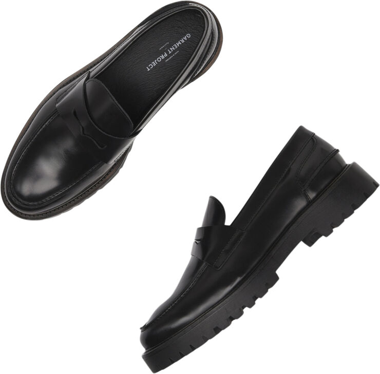 Garment Project Aaron Penny Loafer - Black Polido Black