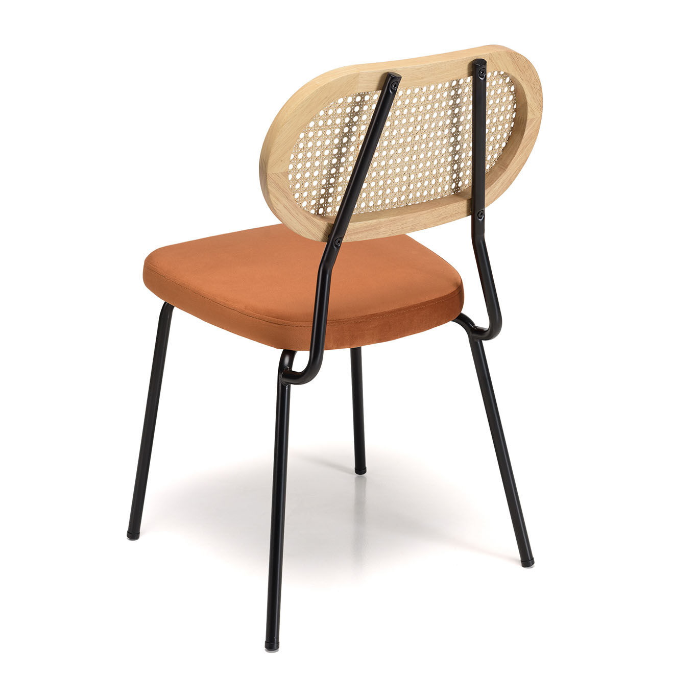 Macabane 2 Chaises velours dossier rotin Albane orange - 48x51x81.5 cm