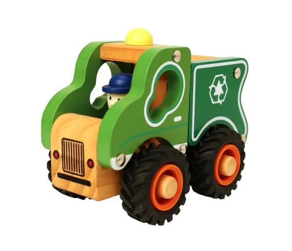 Skraldevogn i træ m. gummihjul/ Wooden garbage truck w. rubber wheels
