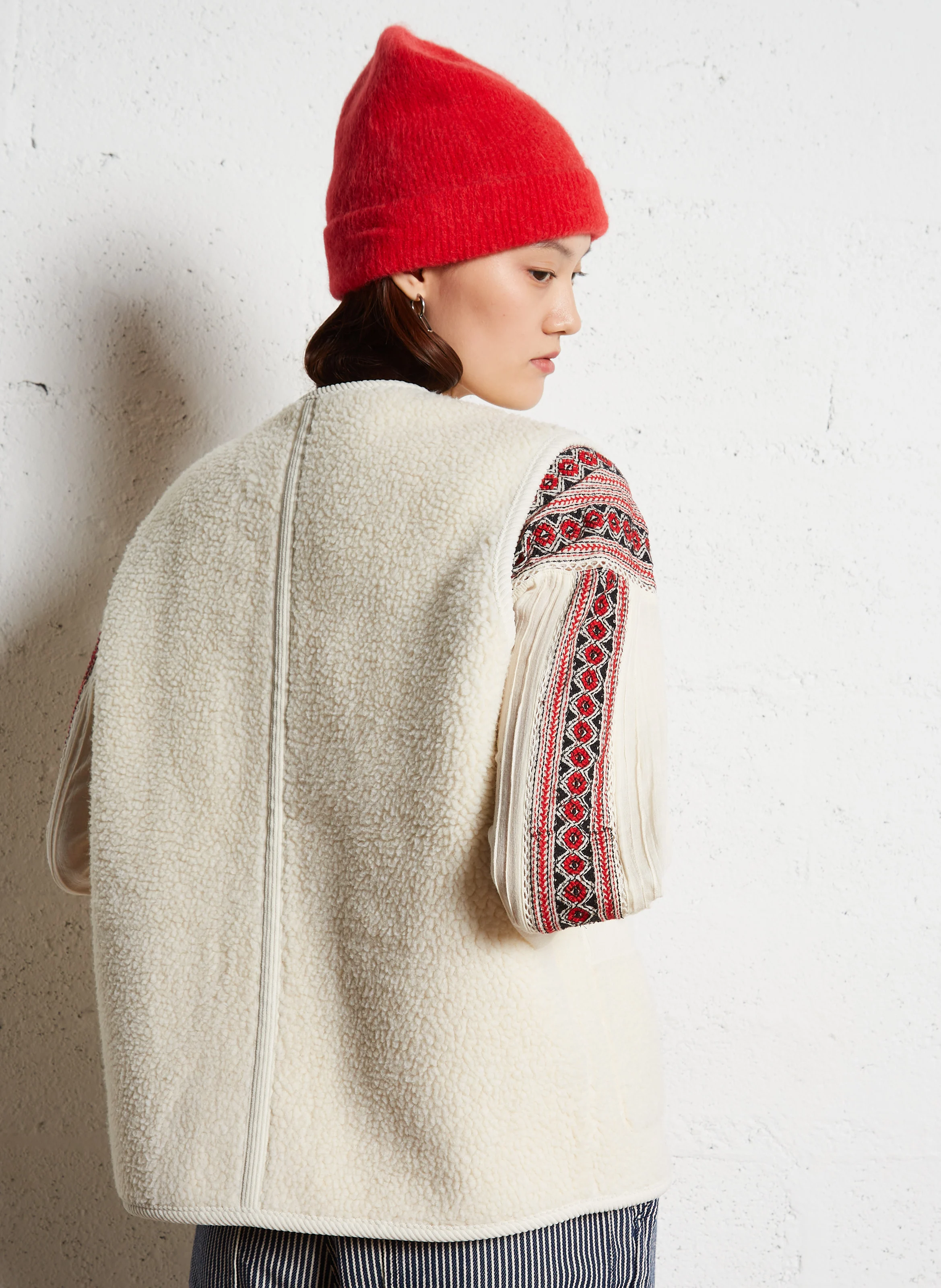 BARNEY - Veste col rond en sherpa réversible | Beige