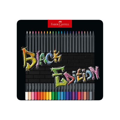 Faber-Castell Black Edition - 24 Crayons de couleur - couleurs brillantes assorties - boîte métal