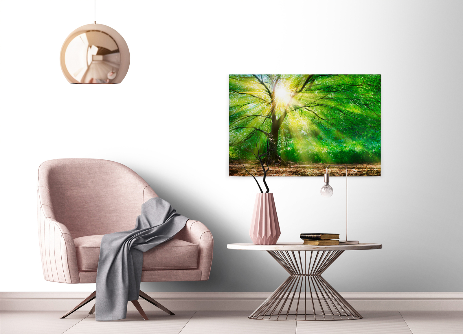 Leinwandbild LICHTEINFALL - grün-weiß - 90x60 cm