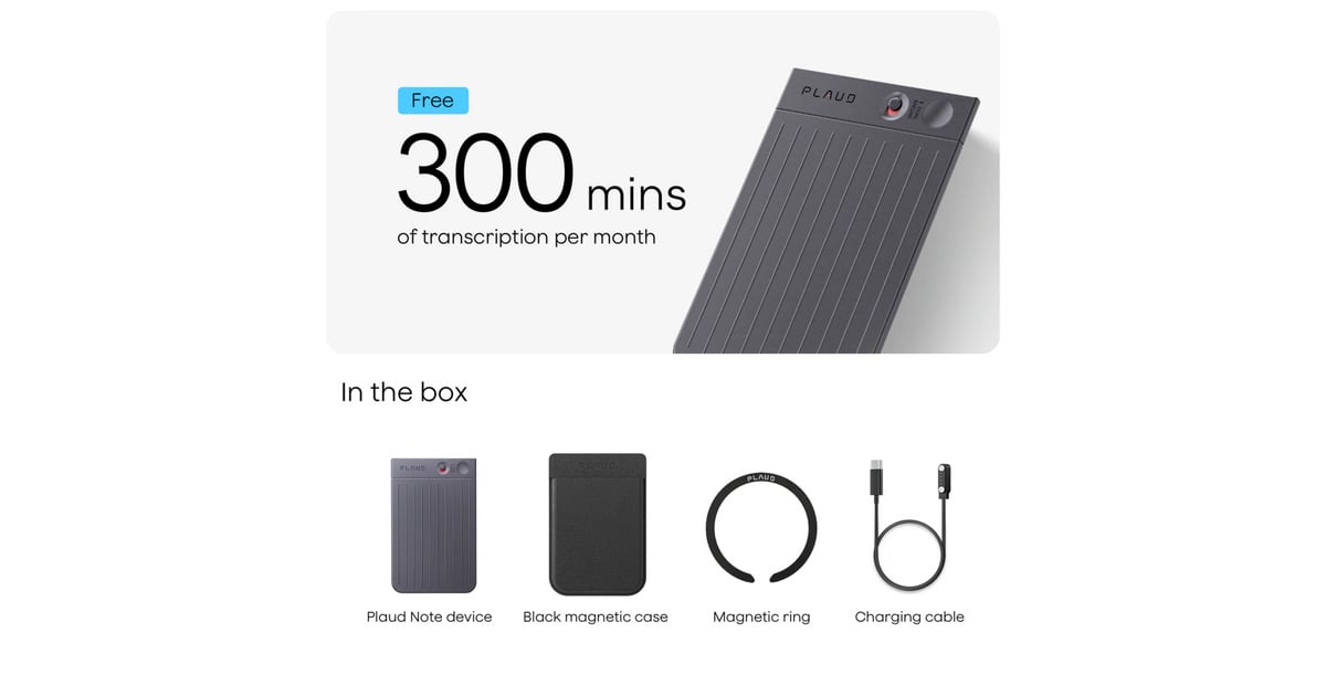 PlaudNote dicteerapparaat  (Zwart, 64 GB, Bluetooth (BLE 5.2), Wi-Fi (2.4GHz))