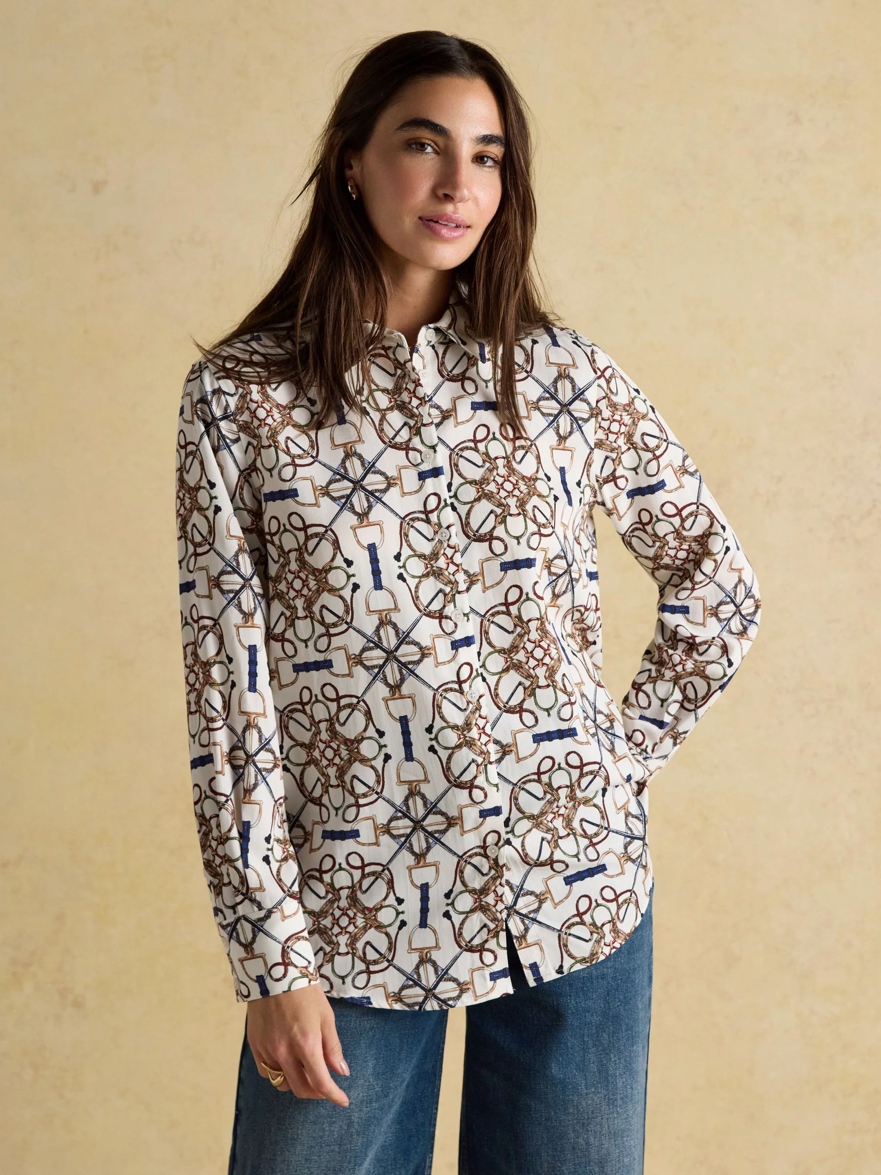 Crème hoofdstelprint - Joules Claudia boyfriend-overhemd