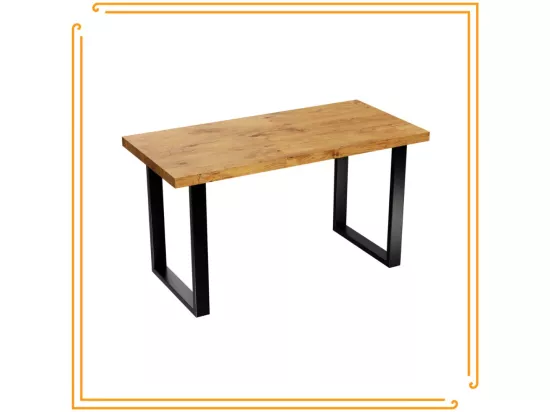 Table de cuisine pour salle à manger Loft en chêne Lancelot avec pieds noirs