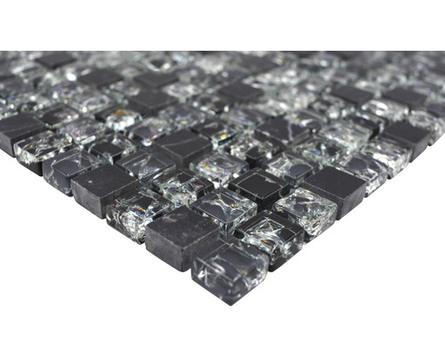 Glasmozaïek met natuursteen XIC 1028 zwart 30,5x30,5 cm