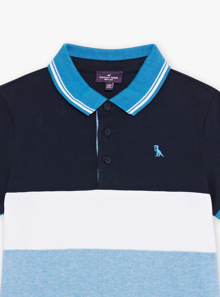 Polo tricolore à broderie dinosaure