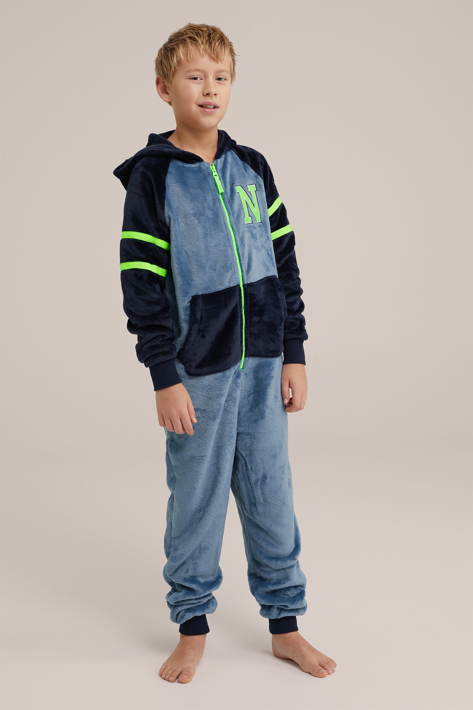 Jongens onesie met embroidery WE Fashion Petrol