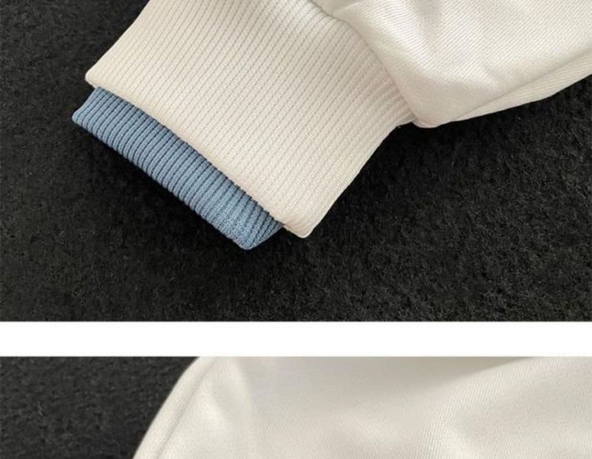 Sinlarity - Mock Two-Piece Crew Neck Lettering Applique Sweatshirt