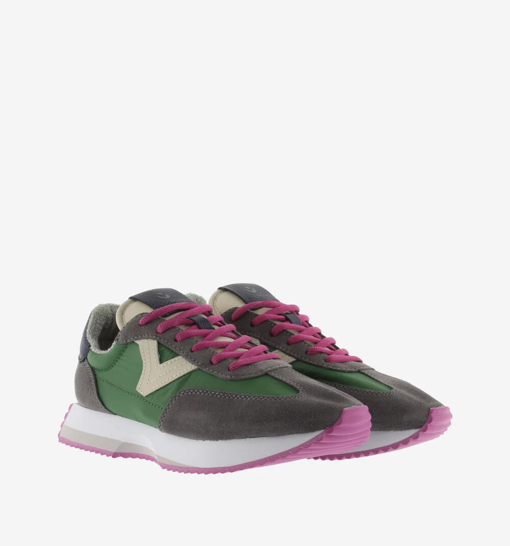 COSMOS NYLON & CUIR FENDU Baskets femme tons fluor ANTRACITA