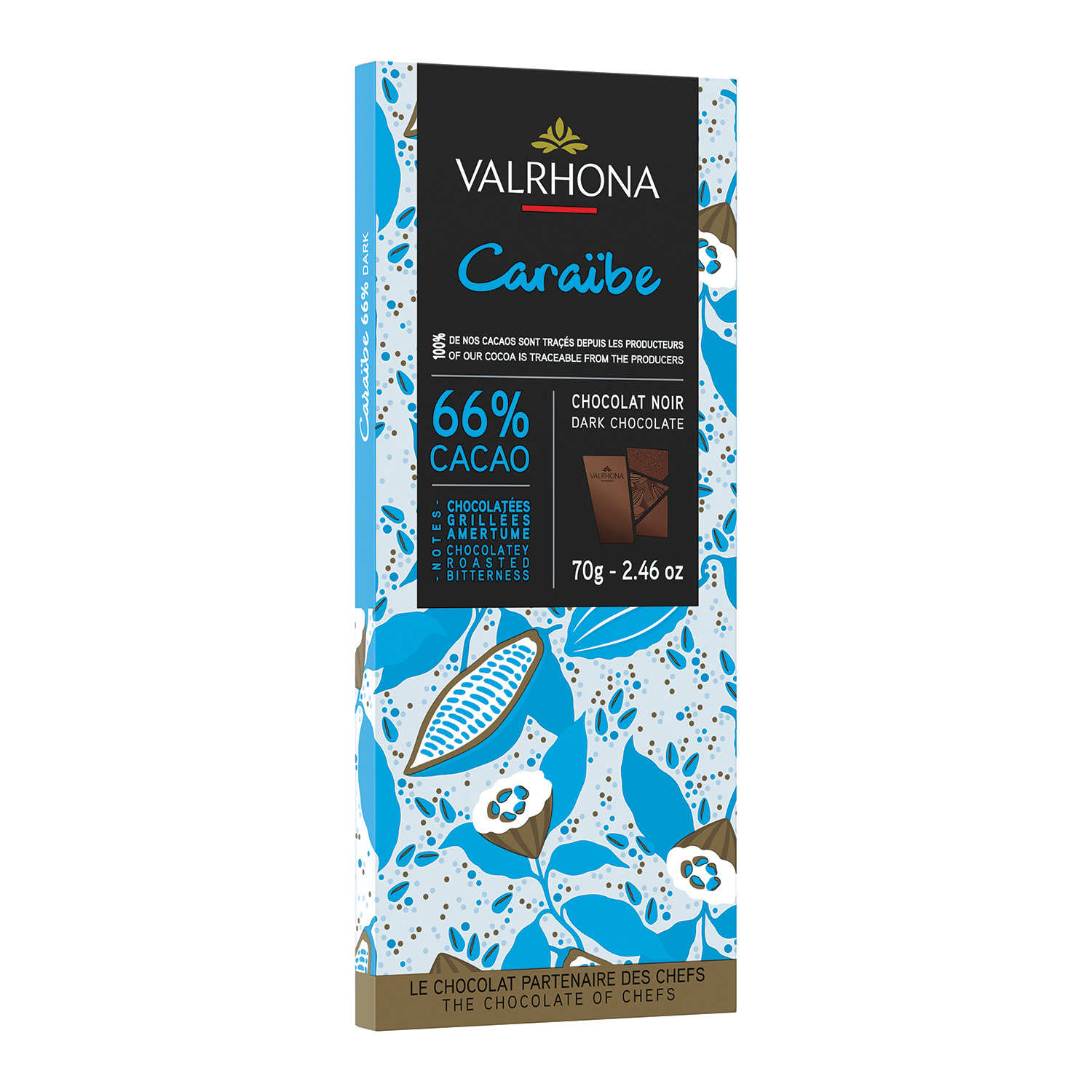 Tablette de chocolat noir Caraïbe 66% Valrhona