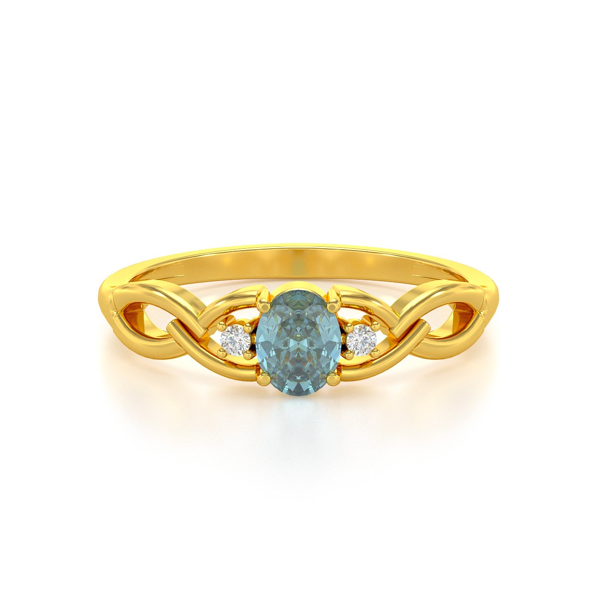 Bague ADEN Or 585 Jaune Aigue-Marine et diamants 2.2grs