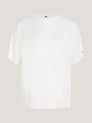 Camiseta de linho puro com modelagem relaxada