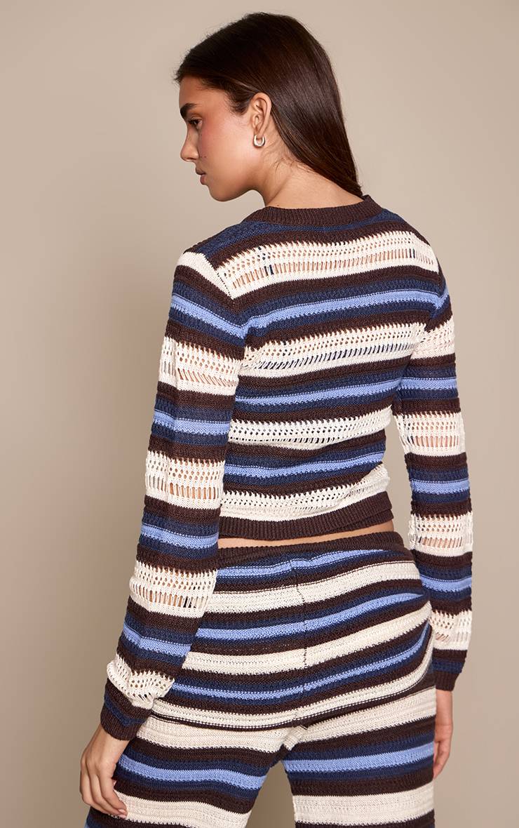 Marron Cardigan À Manches Longues En Maille Crochet Avec Boutonnage