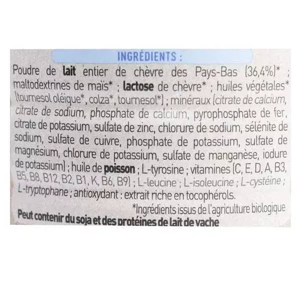 Leite de cabra orgânico Babybio Caprea, 3ª etapa, 800g