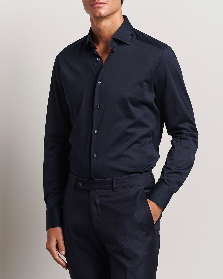 Stenströms Slimline Stretch Jersey Shirt Navy