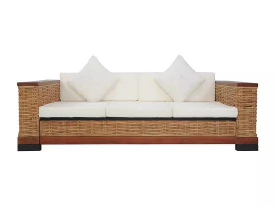 Ensemble de canapés 2 pcs avec coussins Marron Rotin naturel