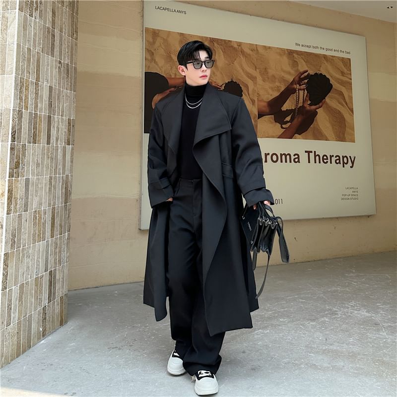 Adotuastic - Reverskraag Effen Lange Trenchcoat