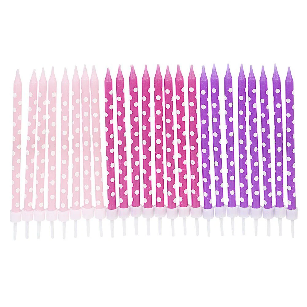 Bougies anniversaire à pois blanc rose et violet XXL x24