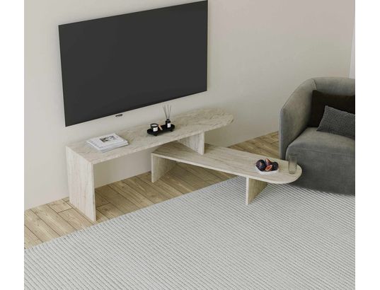 CONCEPT1 - Meuble TV Puzzle travertin 130 x 35 x h45 cm