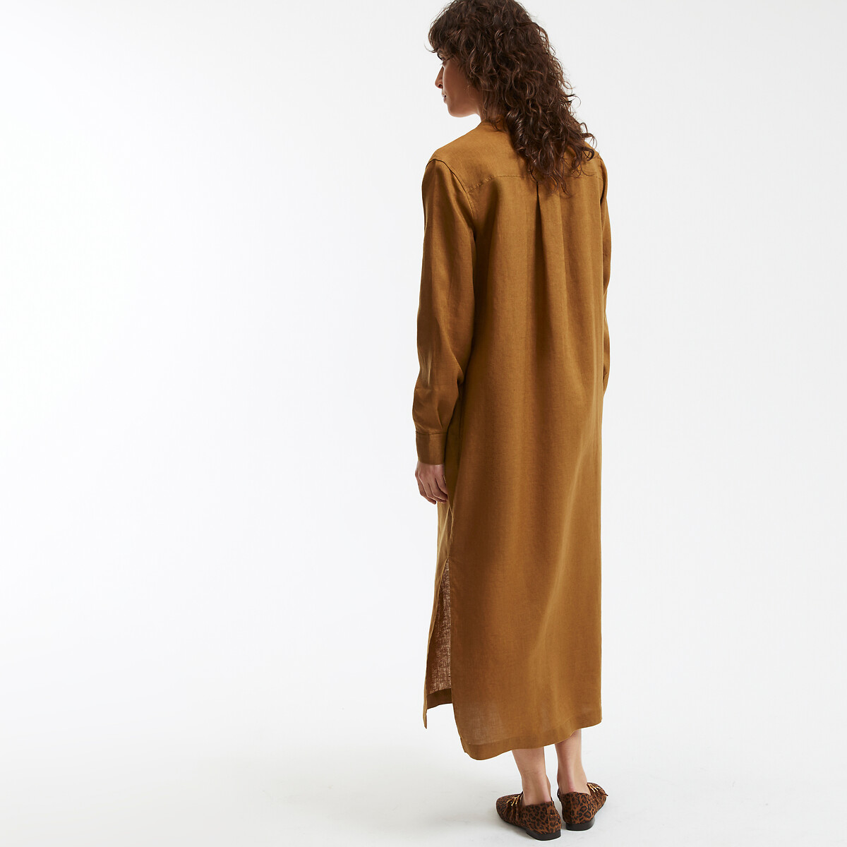 COLEÇÕES LA REDOUTE<br>Vestido longo com mangas compridas, em linho
