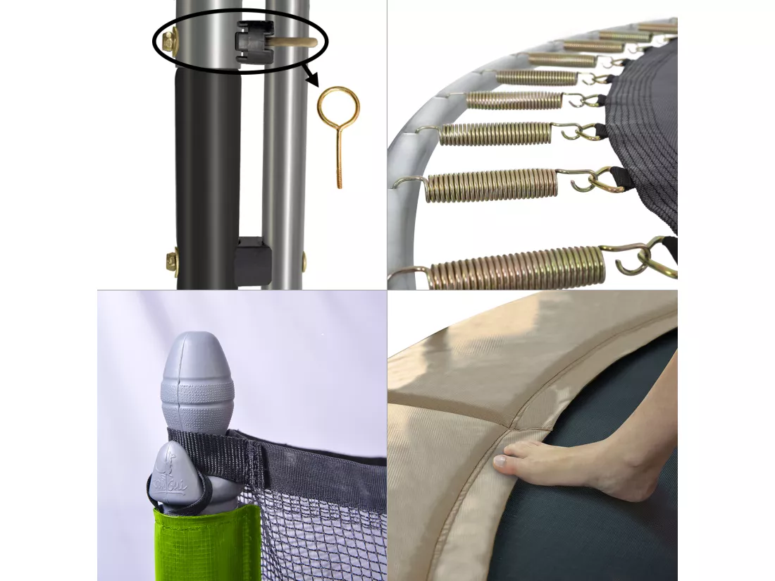 Kangui - Trampoline de jardin 365 cm + filet de sécurité + échelle JUMPI Taupe/Vert 360. Trampoline certifié par le CRITT sport & loisirs
