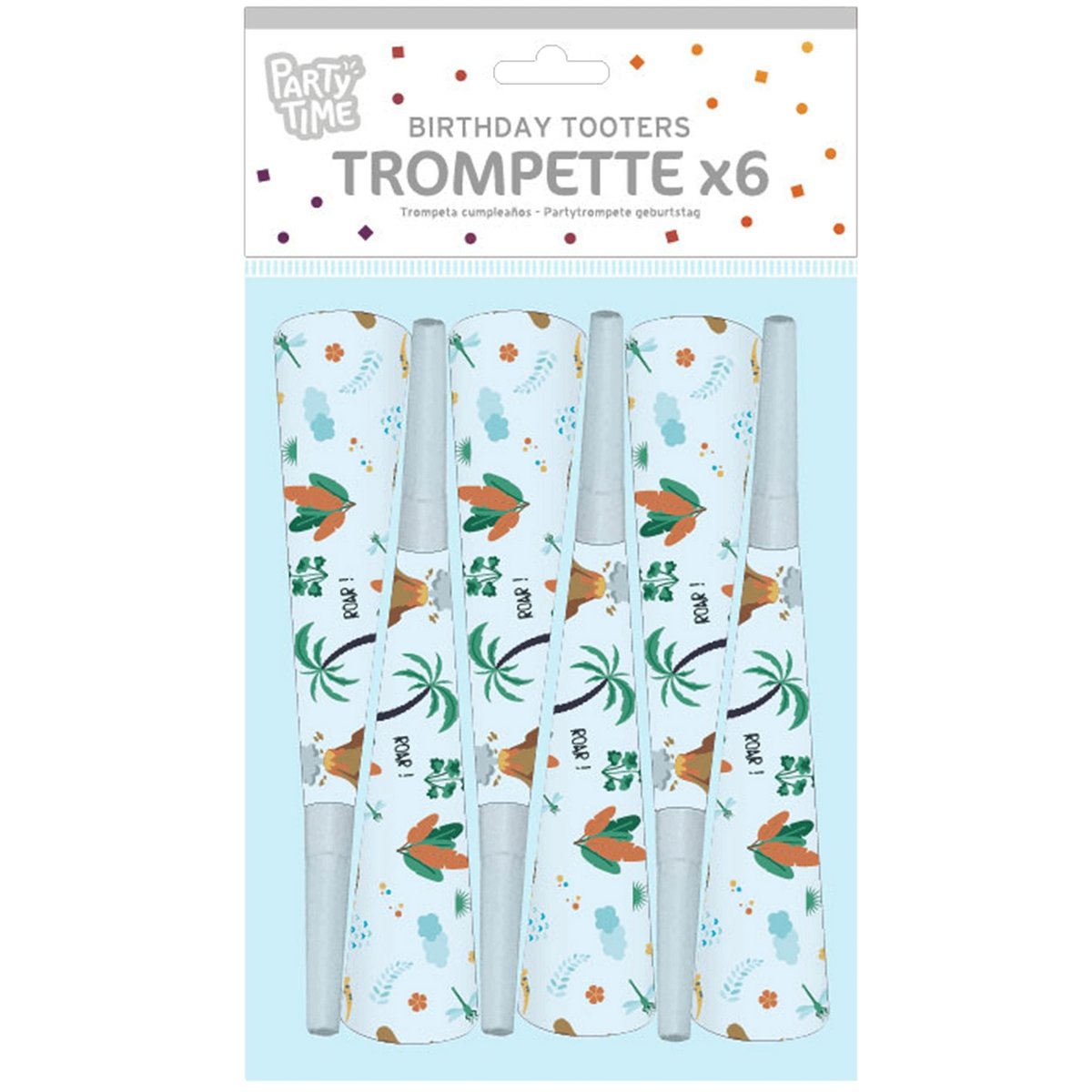 6 trompettes de fête dinosaure