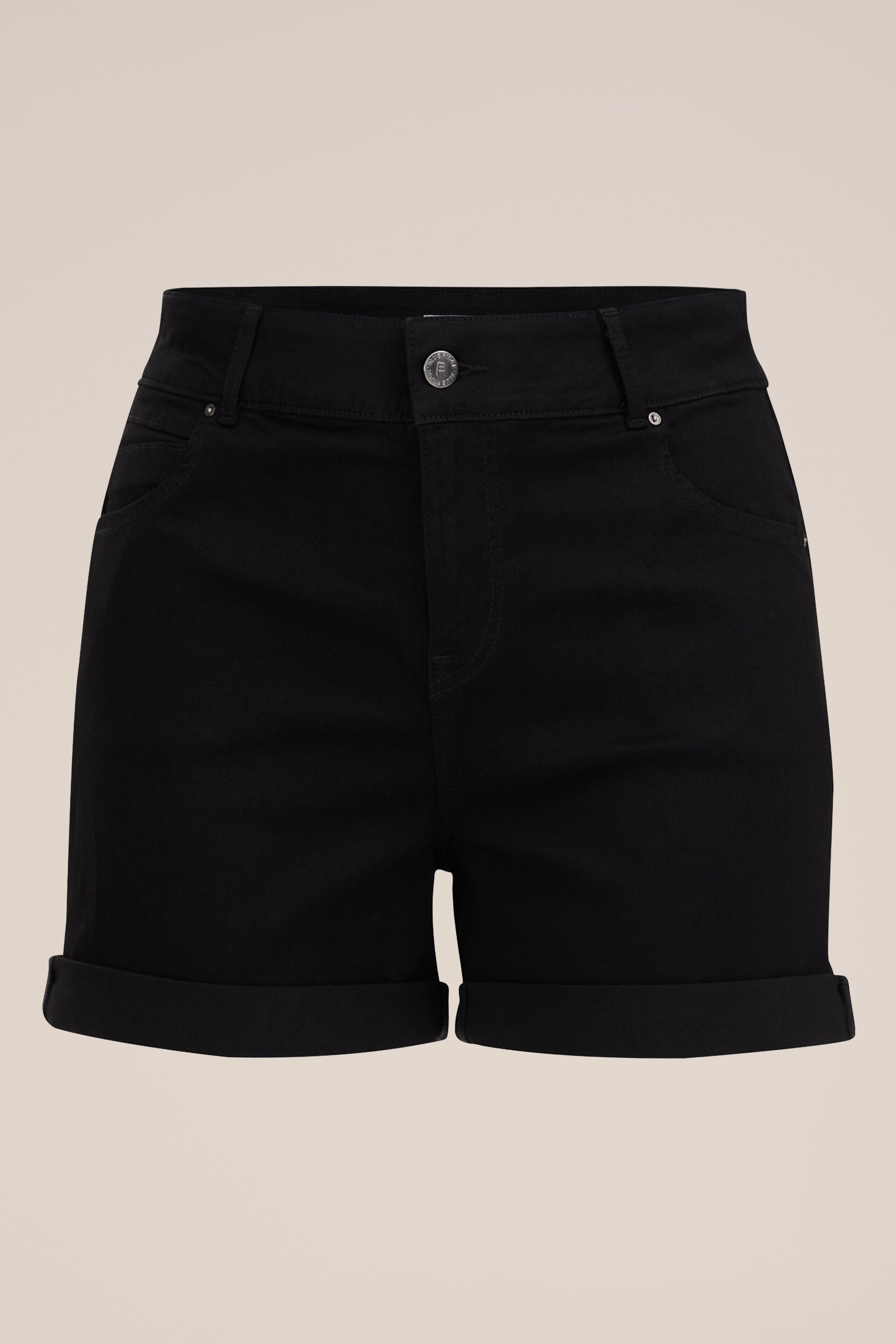 high rise denim short met comfortstretch - Curve Blue Ridge Zwart