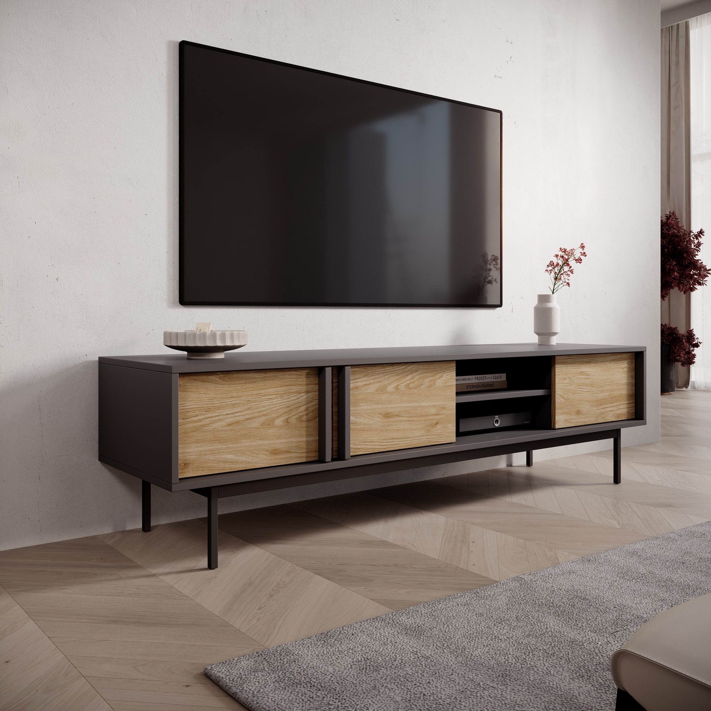 Antigo - TV-Meubel - Eiken/Antraciet - 163x43x43 cm