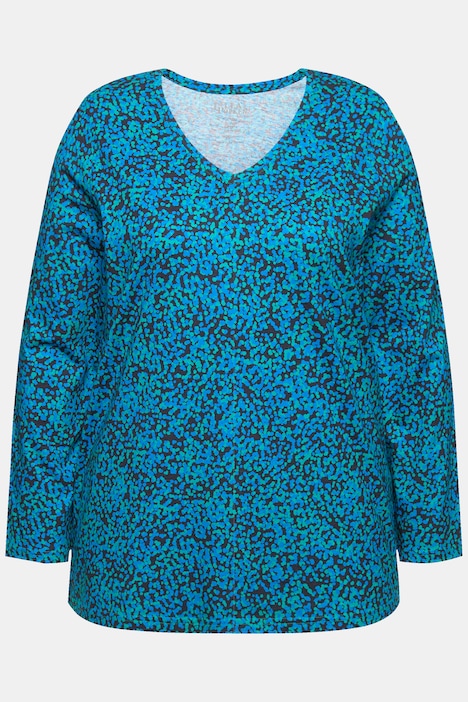 Longshirt, gemustert, A-Linie, V-Ausschnitt, Langarm